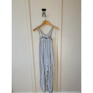 Hollister Womens Striped Wide Leg Jumpsuit Blue White Tie Shoulder Size M